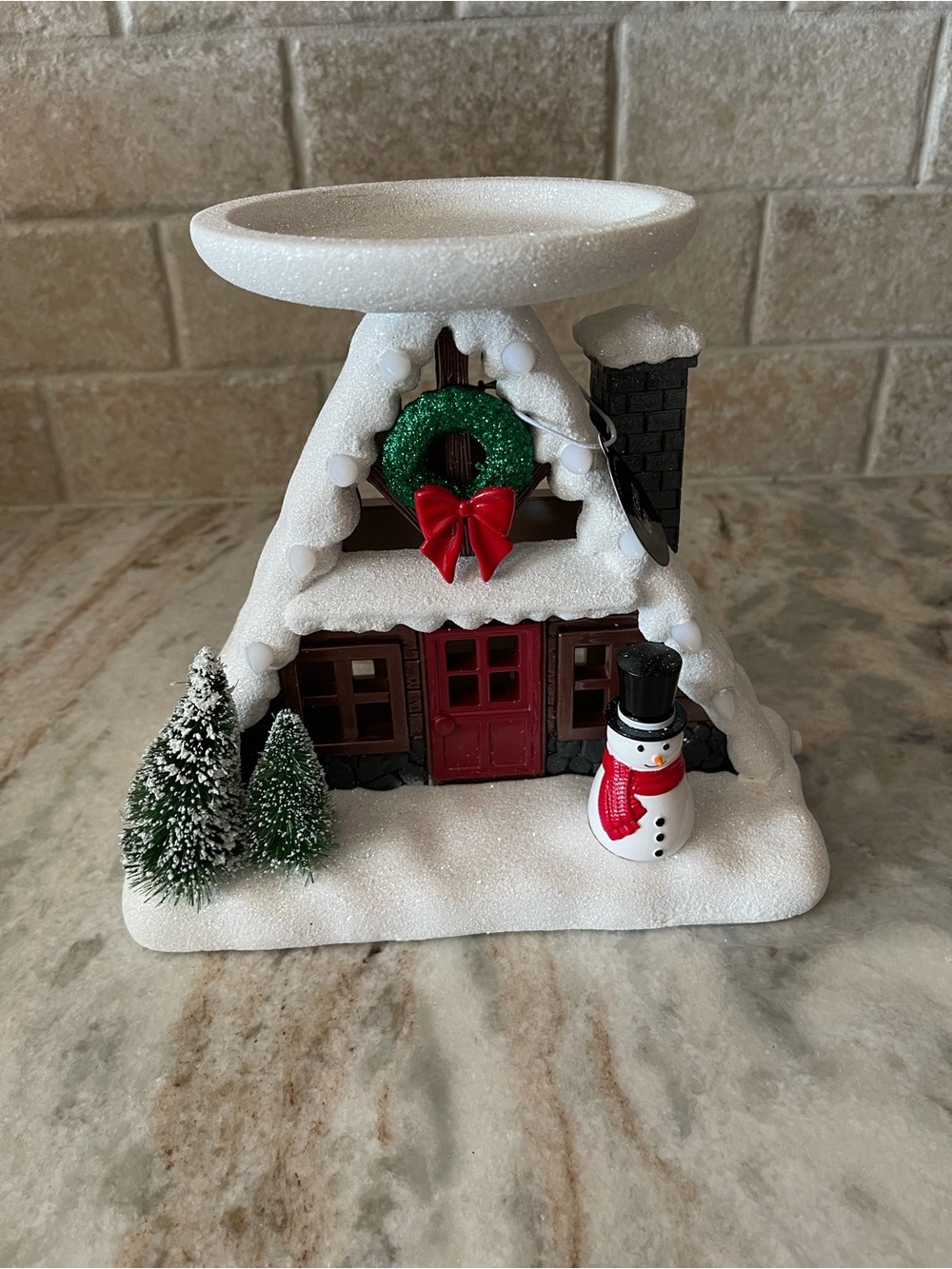 Bath Body Works Holiday Snow-Covered Cottage Candle Holder with Snowman - White